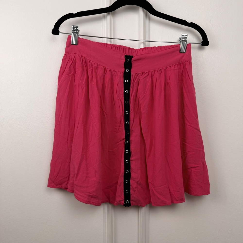 Material Girl Pink Flared Mini Skirt‎ Rasp Sorbet Snap Front Medium NEW